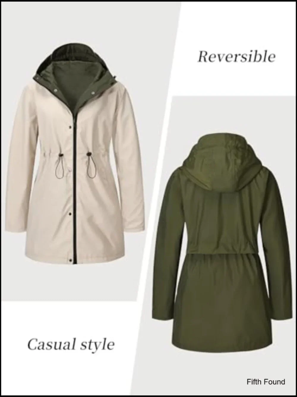 Reversible Spring Trench Coat Lightweight Jacket Long Hooded Fall Overcoat - Picture 3 of 7